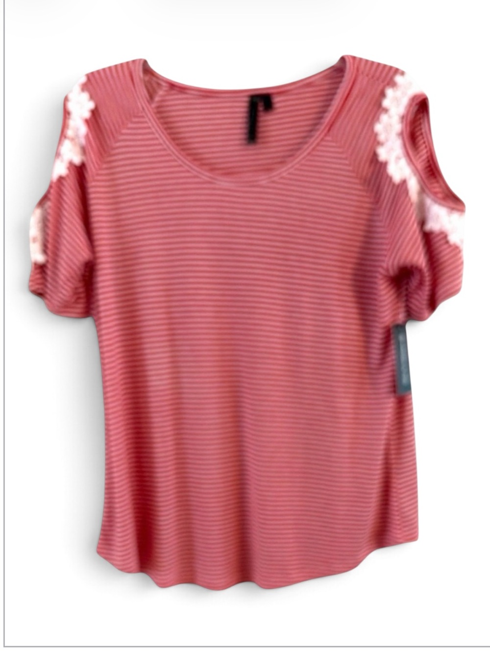 NWT Allie & Rob Red White Striped Lace Cold-Shoulder Top Size XL